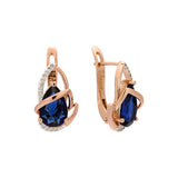 Solitaire teardrop colorful CZ Rose Gold, two tone earrings