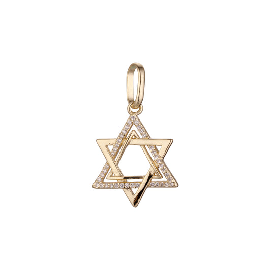 Star of David hexagram pendant in 14K Gold, Rose Gold two tone, White Gold plating colors
