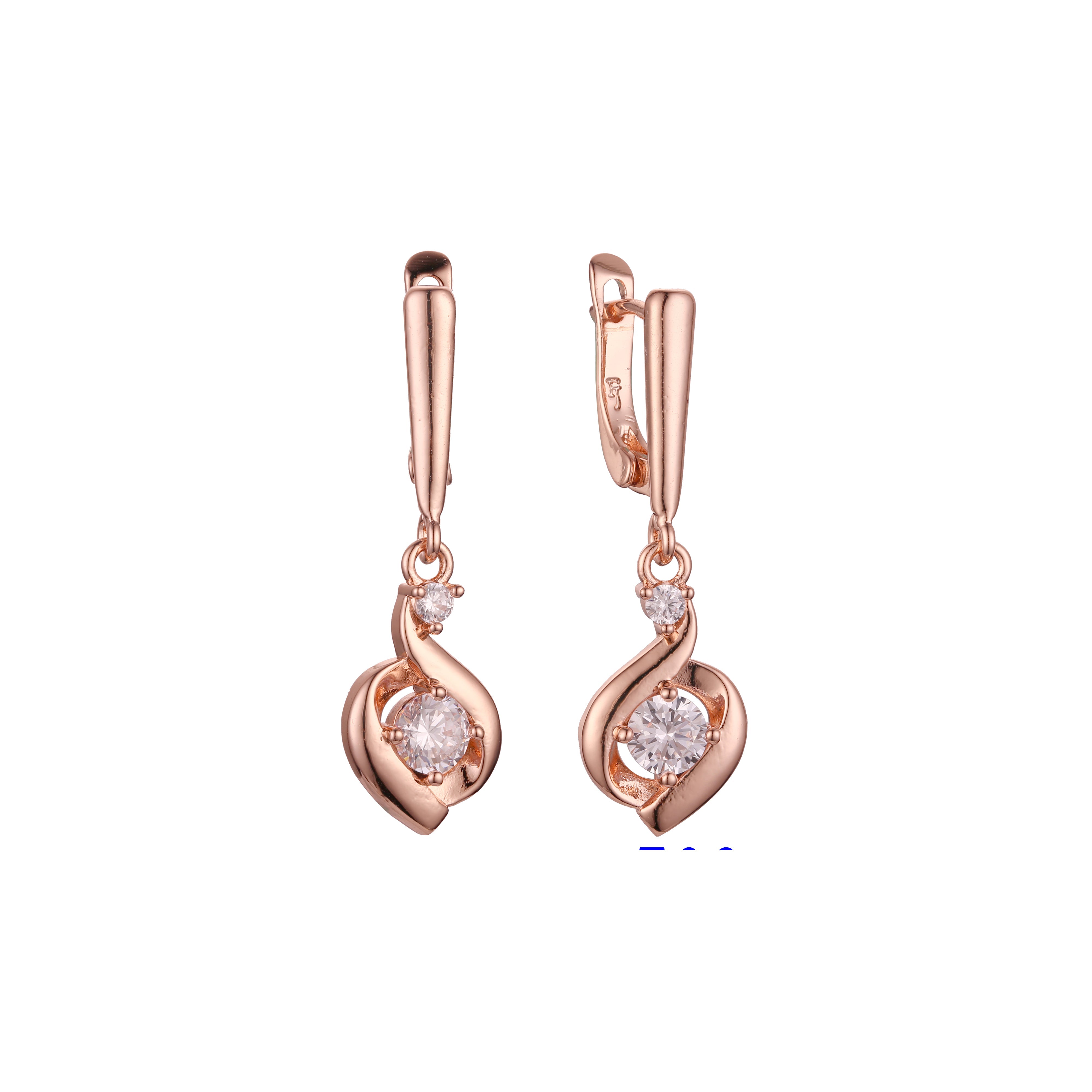 Aretes colgantes solitarios en Oro 14K, oro rosa, baño de dos tonos