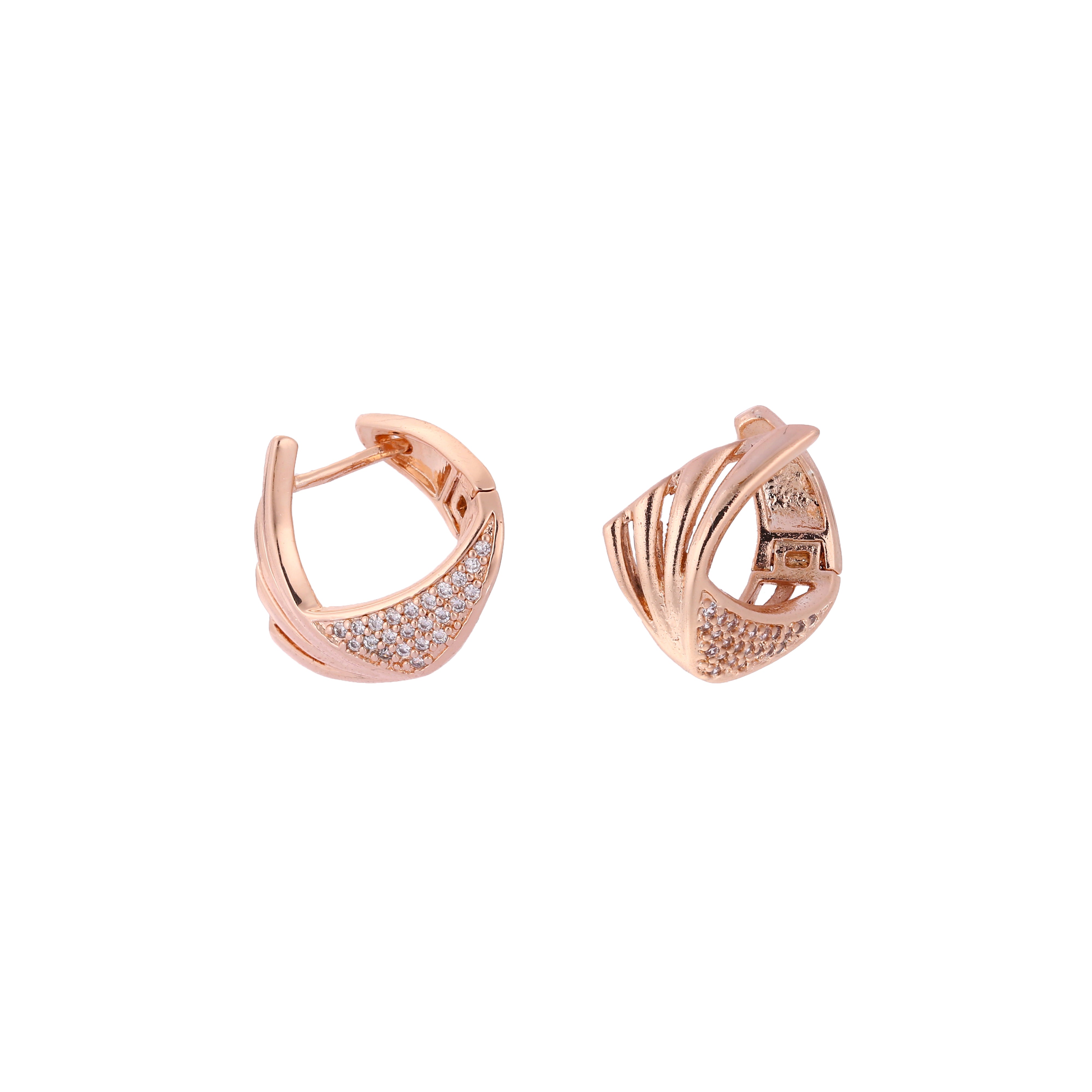 Pendientes huggie de racimo de oro rosa