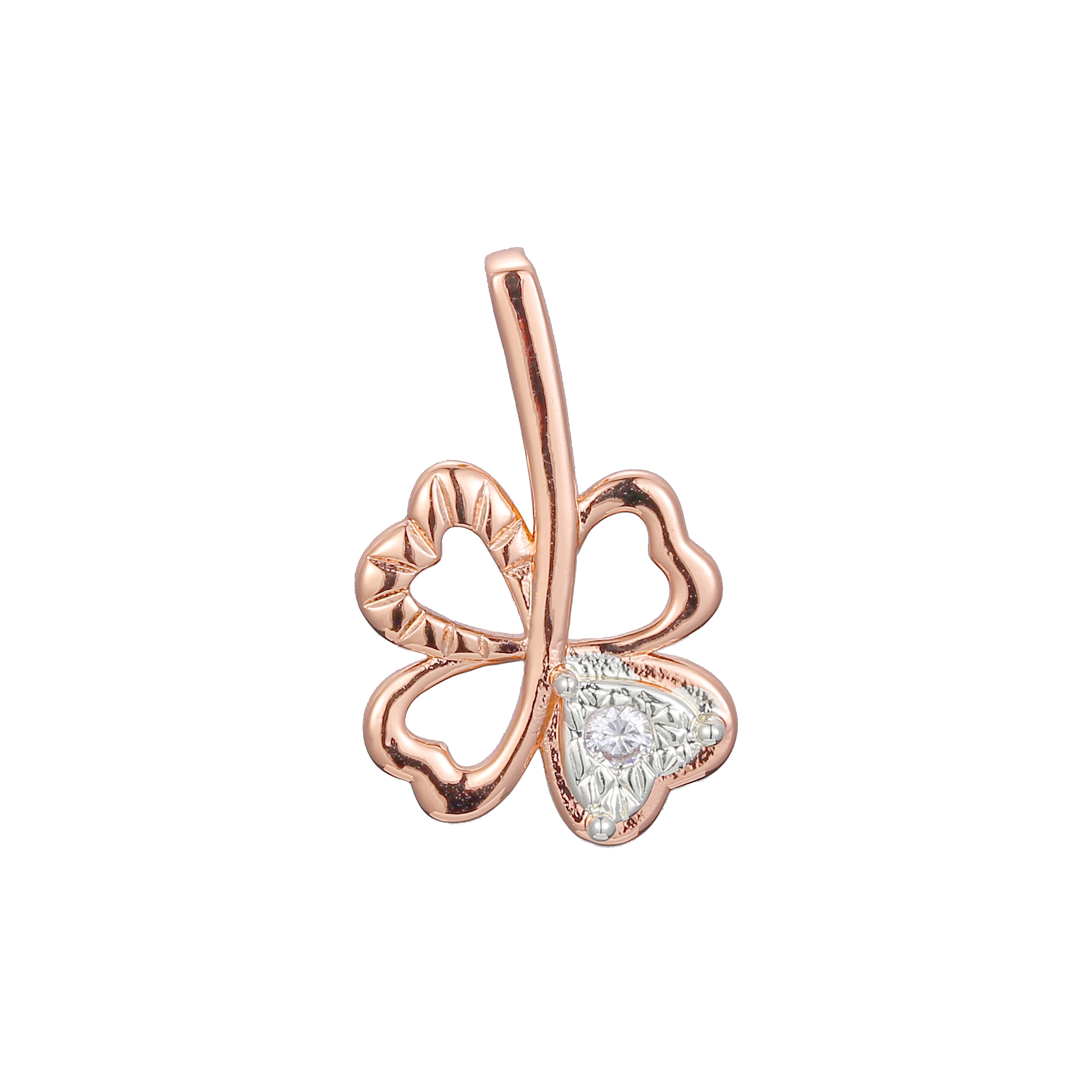 Pingente de trevo em ouro rosa, ouro 14K, ouro rosa com duas cores de revestimento