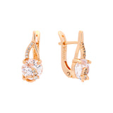 Solitario aretes grandes de oro rosa pavimentados con piedra cz