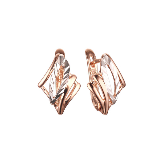 Leaves earrings in Rose Gold, two tone plating colors