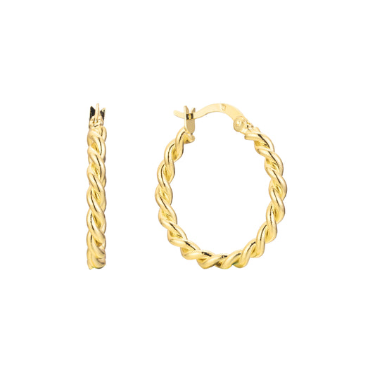 Rope hoop earrings in 14K Gold, 18K Gold, Rose Gold plating colors