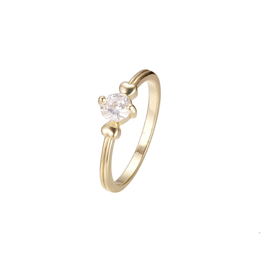 Solitario blanco CZ con garras y corazones Anillos en oro blanco, colores chapados en oro de 14 quilates