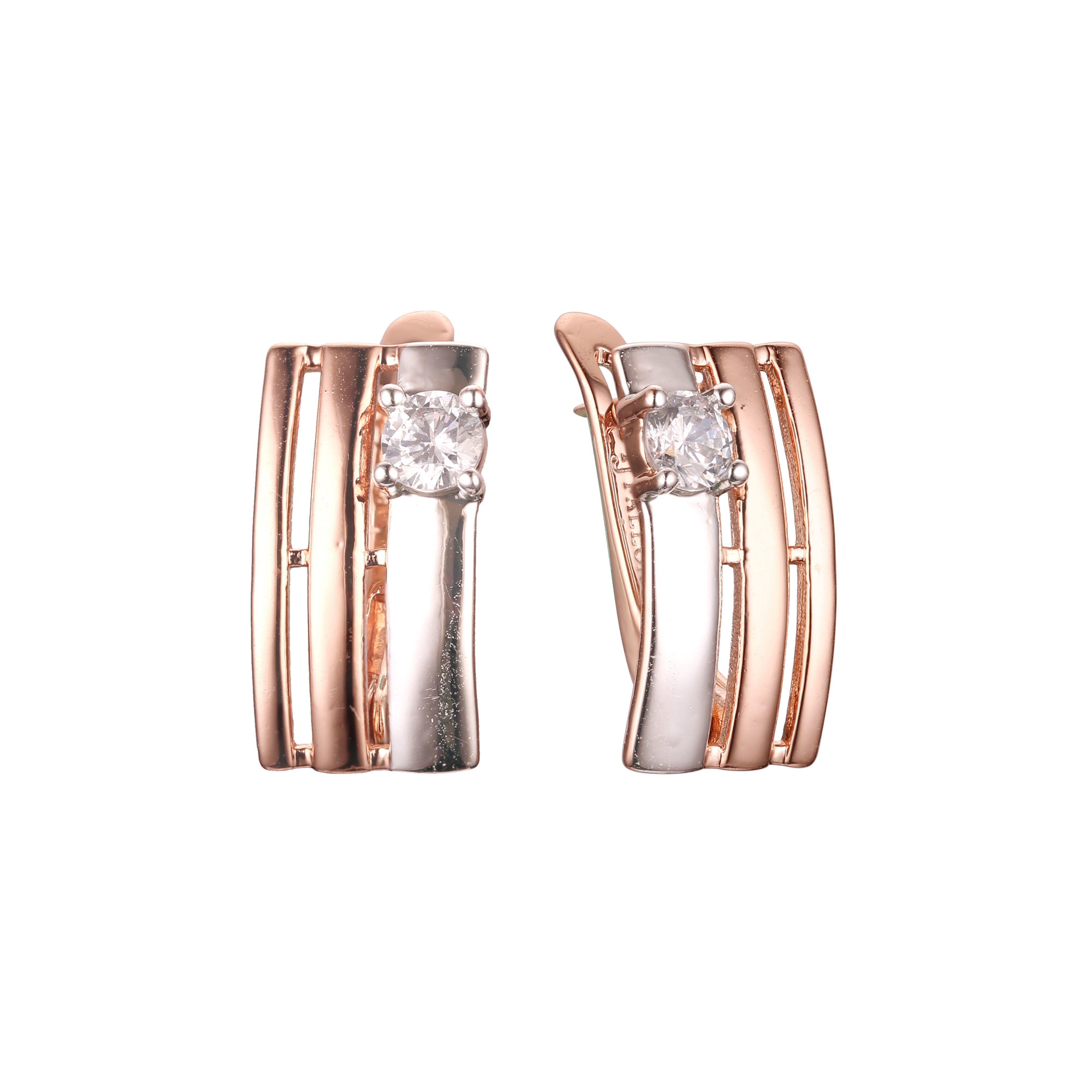 Rose Gold two tone solitaire white cz earrings