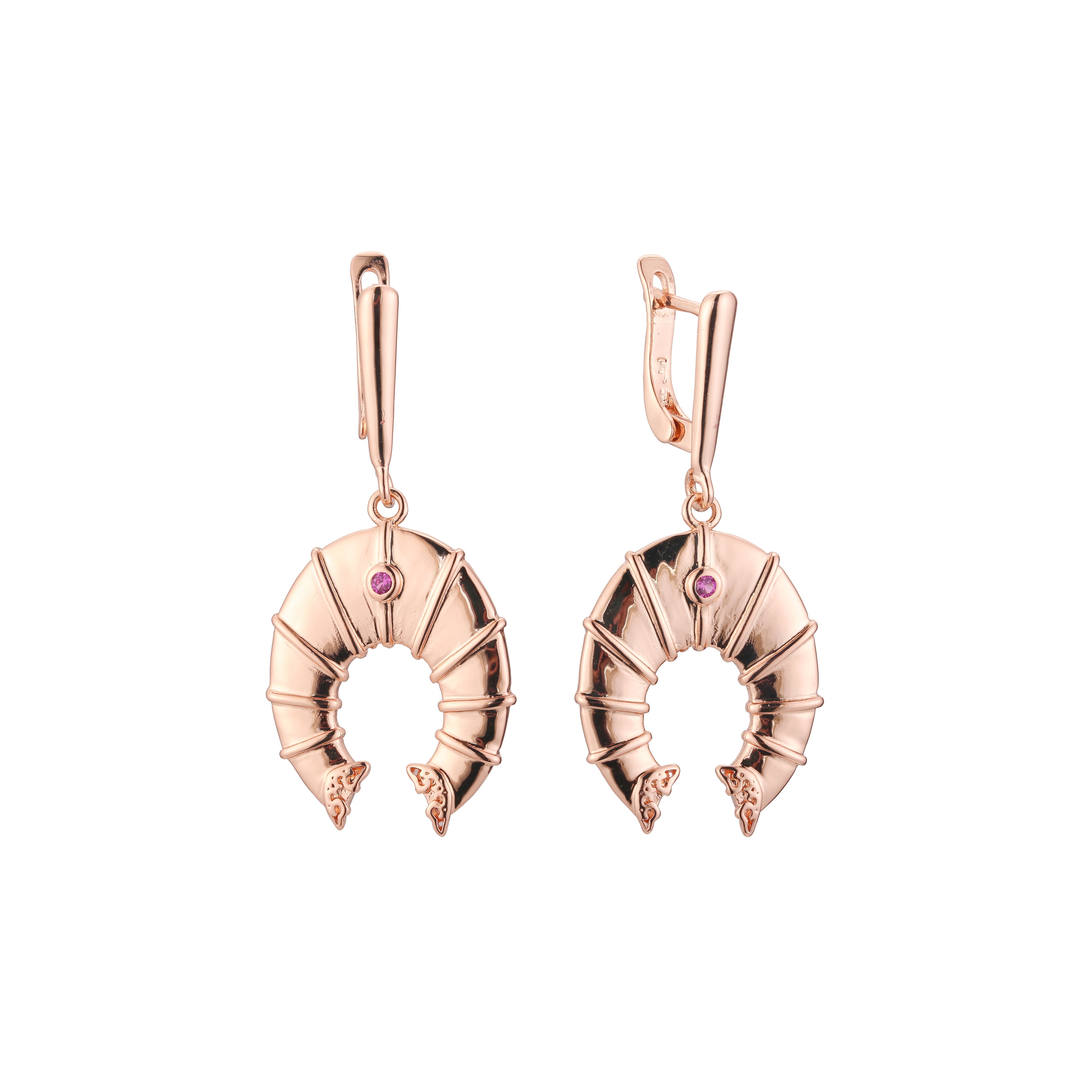 Horseshoe drop earrings in 14K Gold, Rose Gold plating colors