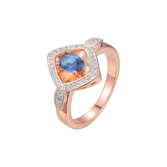 Solitario de dos tonos de oro rosa anillos de piedra azul adoquines