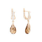 Solitaire teardrop CZ drop Rose Gold two tone earrings