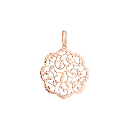 Pingente de filigrana de flores e folhas em ouro rosa, cores banhadas a ouro 14K