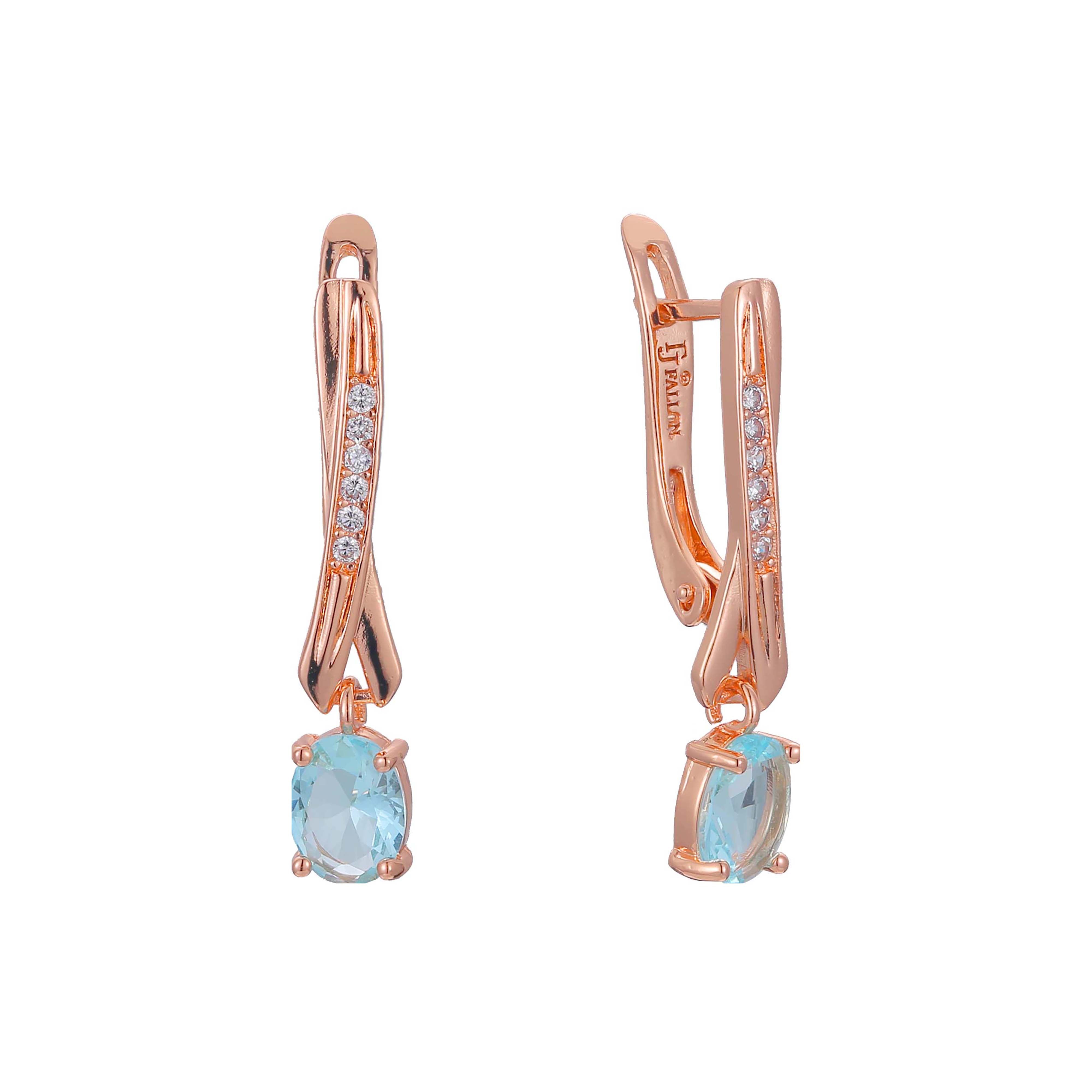 Solitaire drop cluster earrings plated in 14K Gold, Rose Gold, two tone