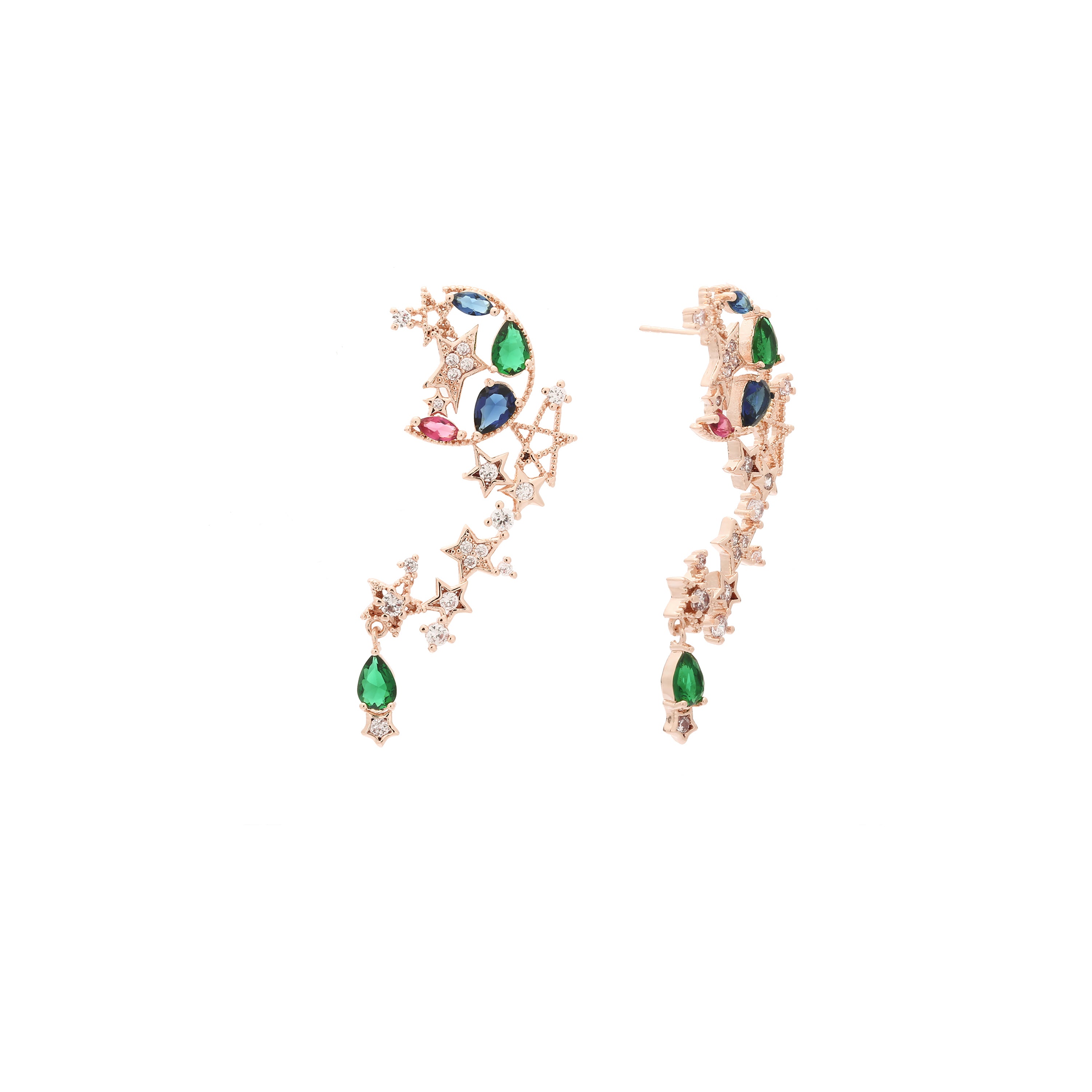 Star and colorful cluster CZ Rose Gold stud earrings