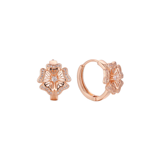 Flower huggie earrings in 14K Gold, Rose Gold plating colors