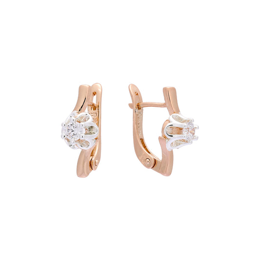 Aretes flor solitaria en Oro 14K, Oro Rosa, baño de dos tonos