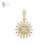 Sunlight Sunburst Cluster white CZs 14K Gold Pendant