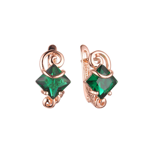 Solitaire squared colorful CZ Rose Gold earrings