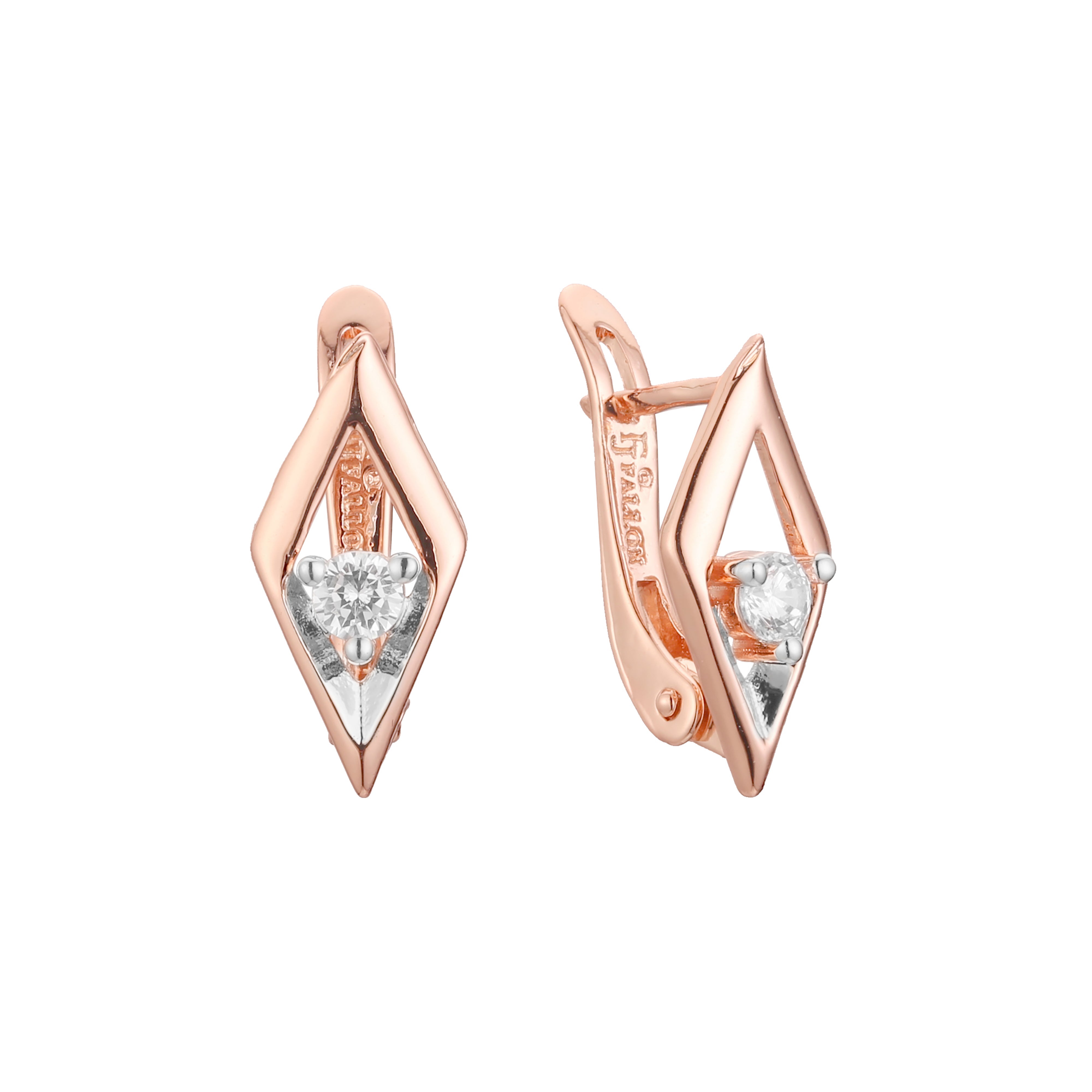 Aretes Solitario Rombo en Oro 14K, Oro Rosa, baño de dos tonos