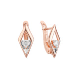 Aretes Solitario Rombo en Oro 14K, Oro Rosa, baño de dos tonos