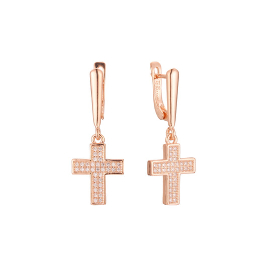 Aretes de racimo de cruces en Oro de 14K, baño de Oro Rosa colores