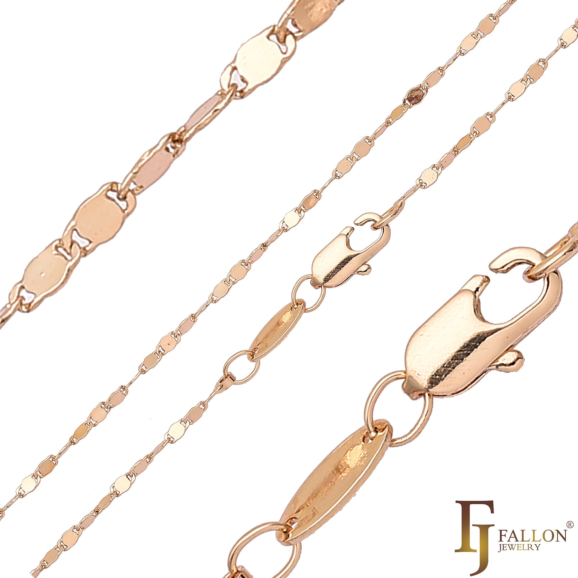 Slim snail link polished chains plated in 14K Gold, Rose Gold