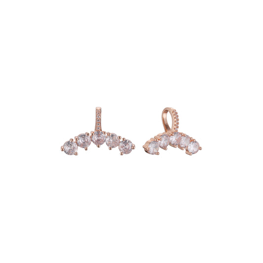 Aretes huggie en racimo de cinco piedras en oro de 14K, baño de oro rosa en colores