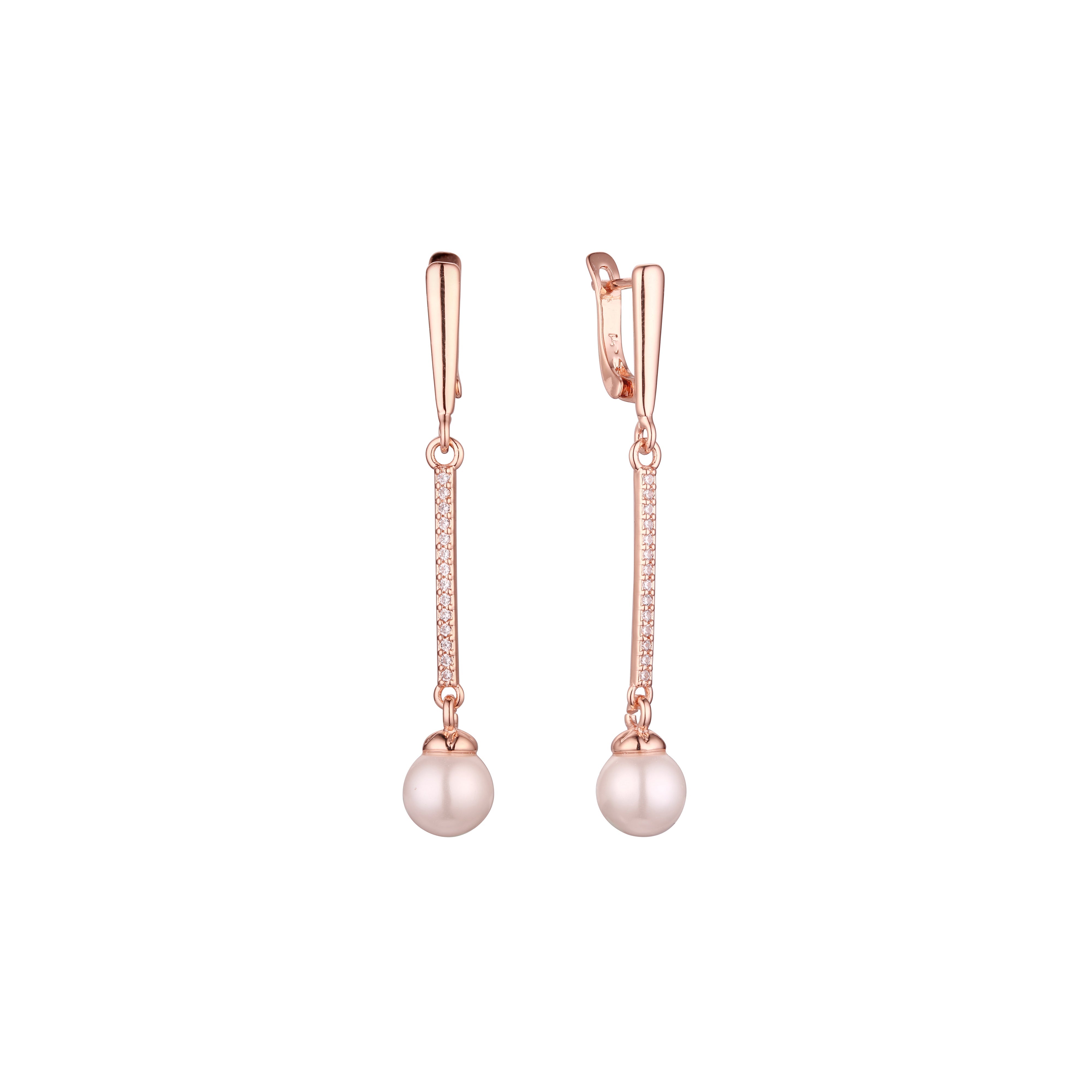 Tall pearl drop earrings in 14K Gold, Rose Gold, two tone plating colors