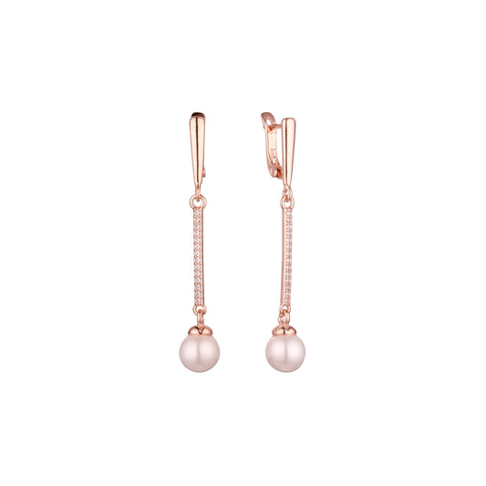 Tall pearl drop earrings in 14K Gold, Rose Gold, two tone plating colors