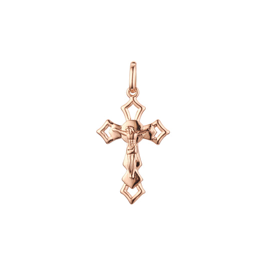 Rose Gold catholic cross budded pendant