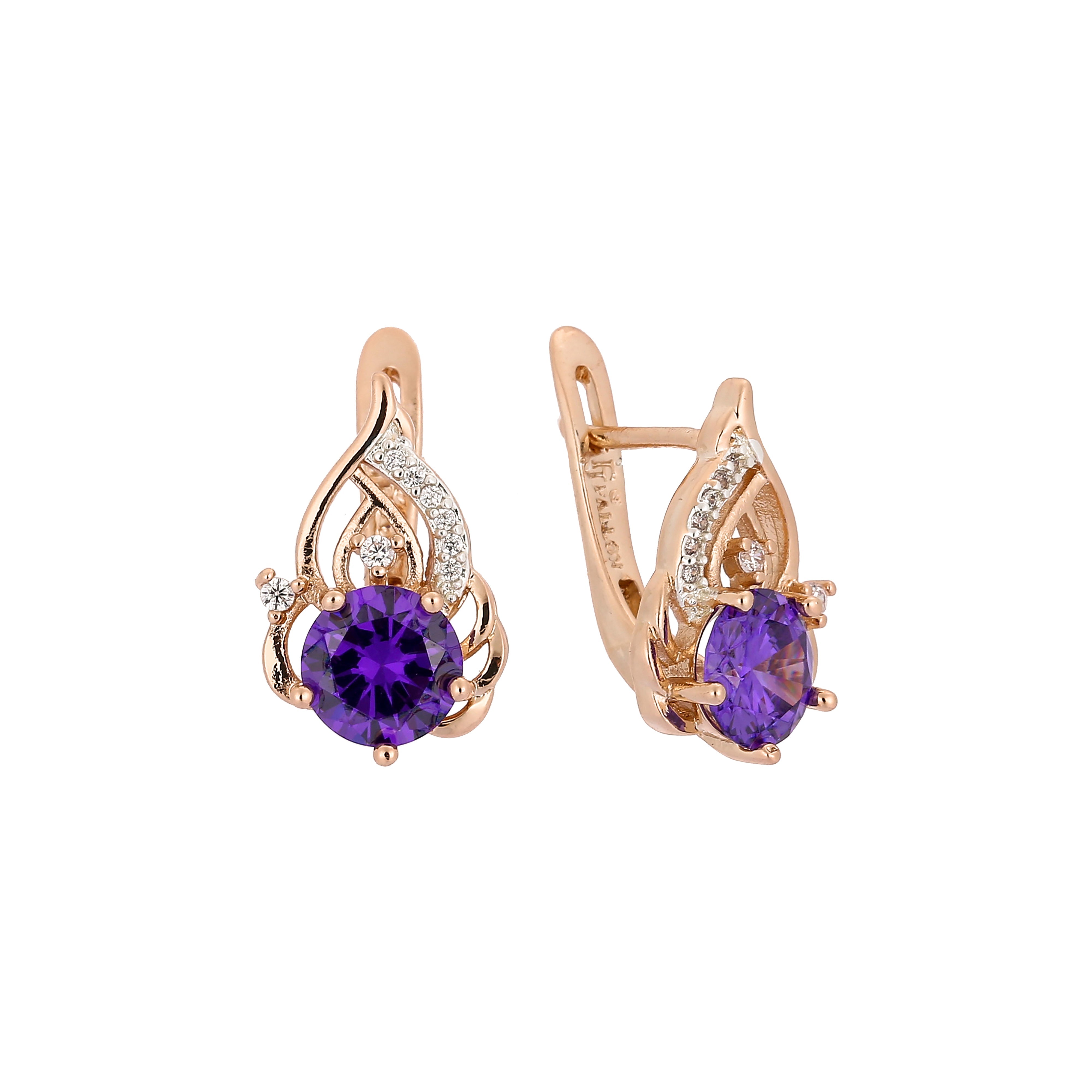 Rose Gold two tone solitaire round stone earrings