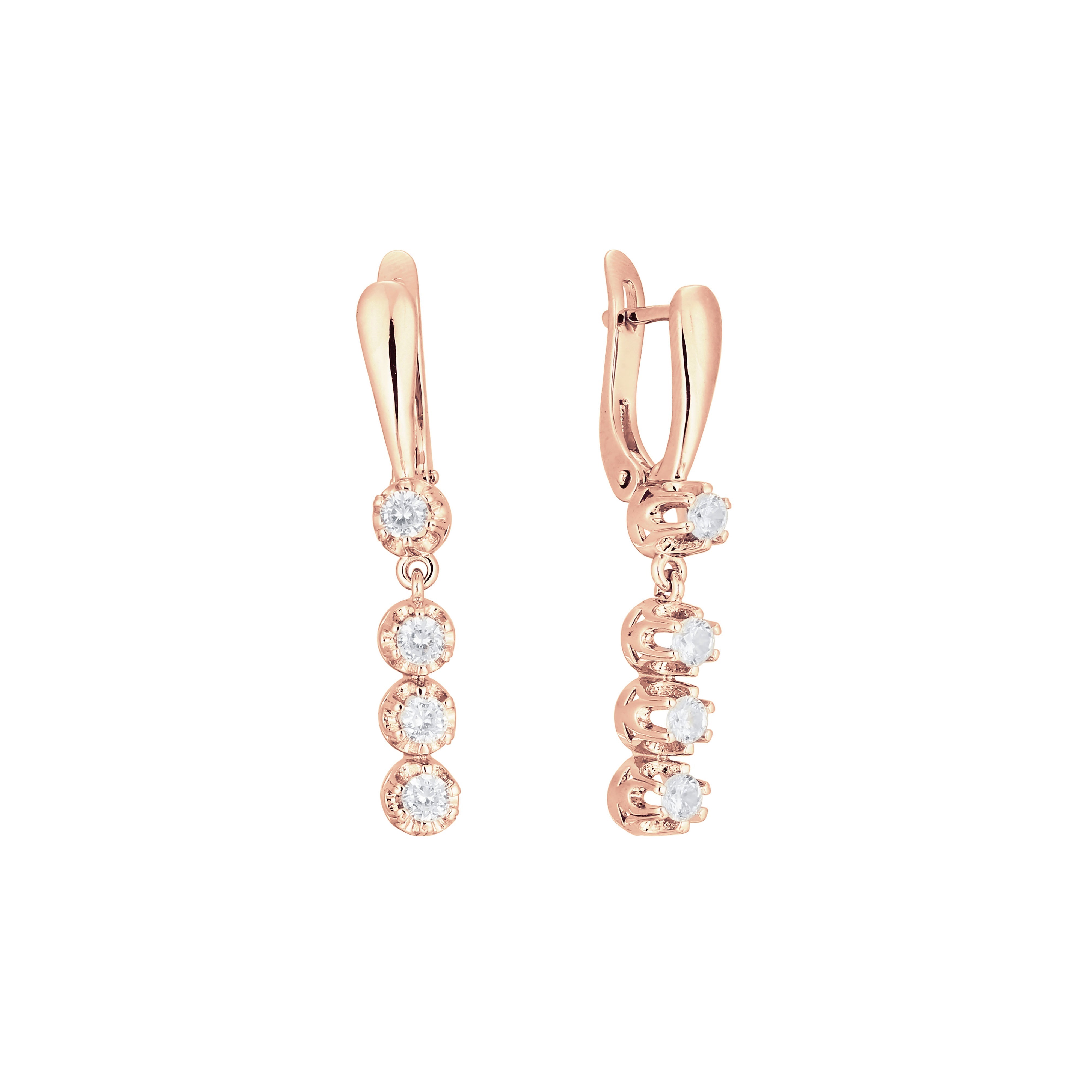 Four white CZs drop 14K Gold, 18K Gold, Rose Gold, White Gold Earrings