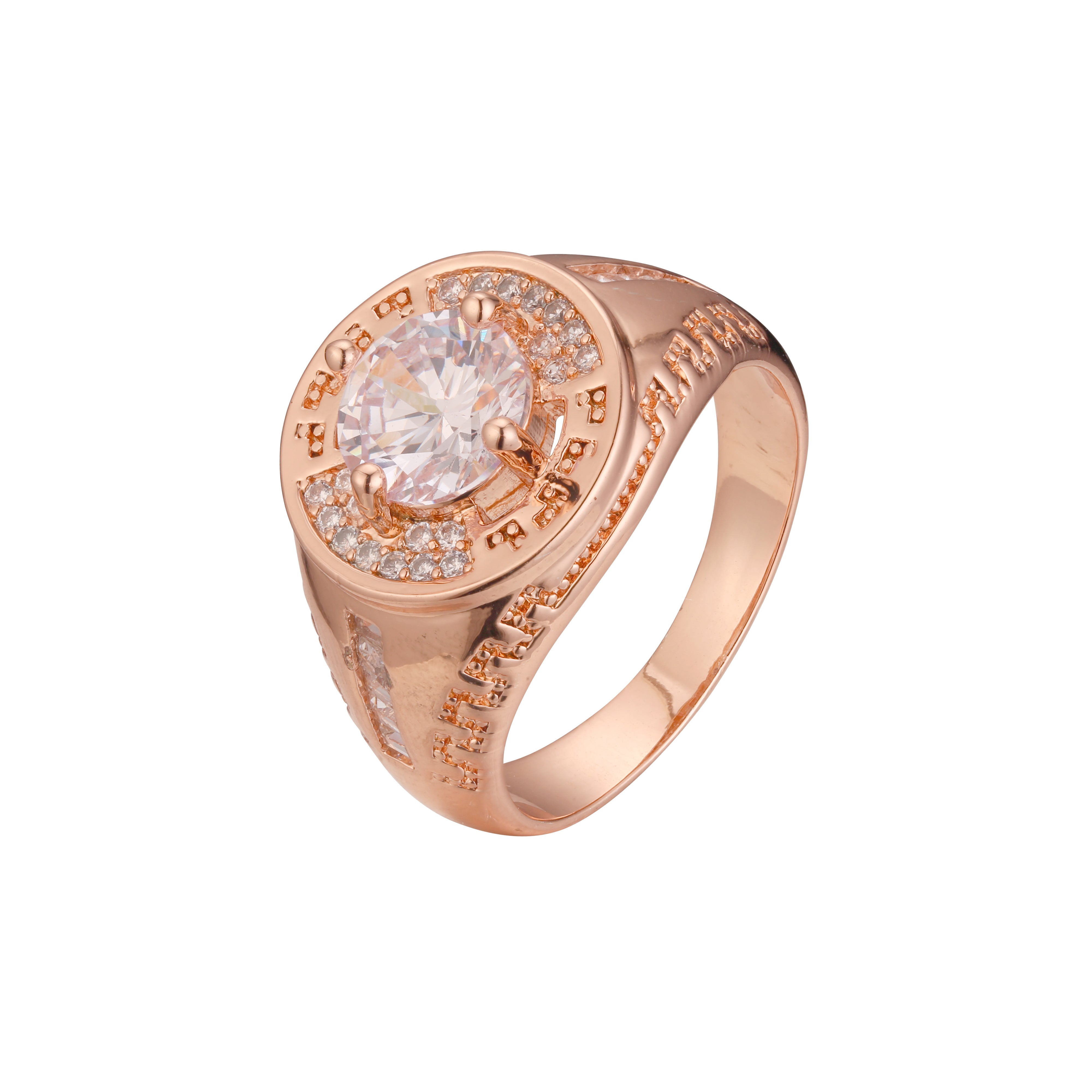 Solitaire white cubic zirconia CZ Rose Gold Men's signet rings