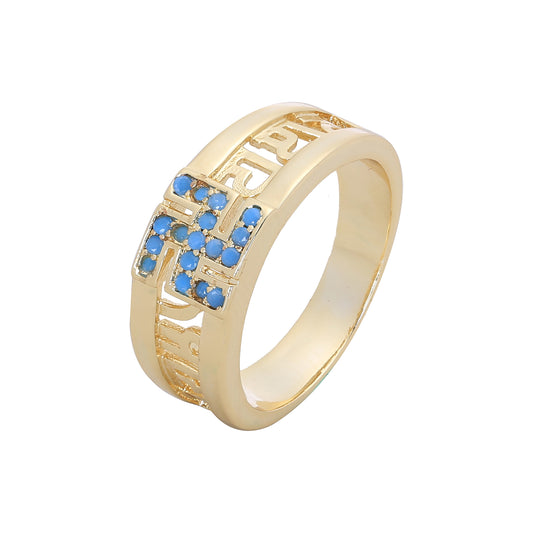 Swastika turquoise wide 14K Gold rings