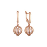 Aretes de perlas en una jaula en colores de baño de Oro 14K, oro de 18 quilates y oro rosa