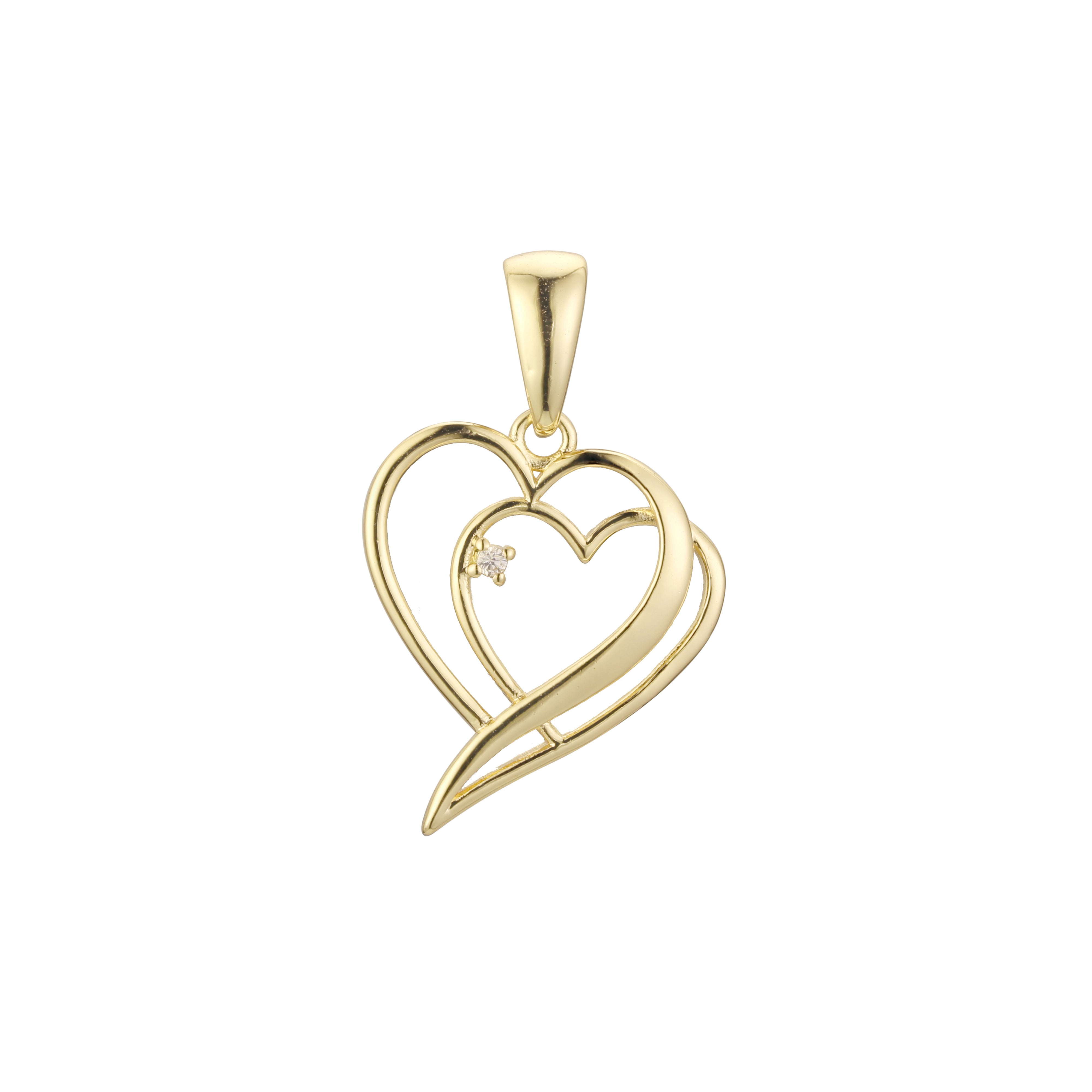 Solitario doble corazón en corazón Oro rosa, Colgante de oro de 14K