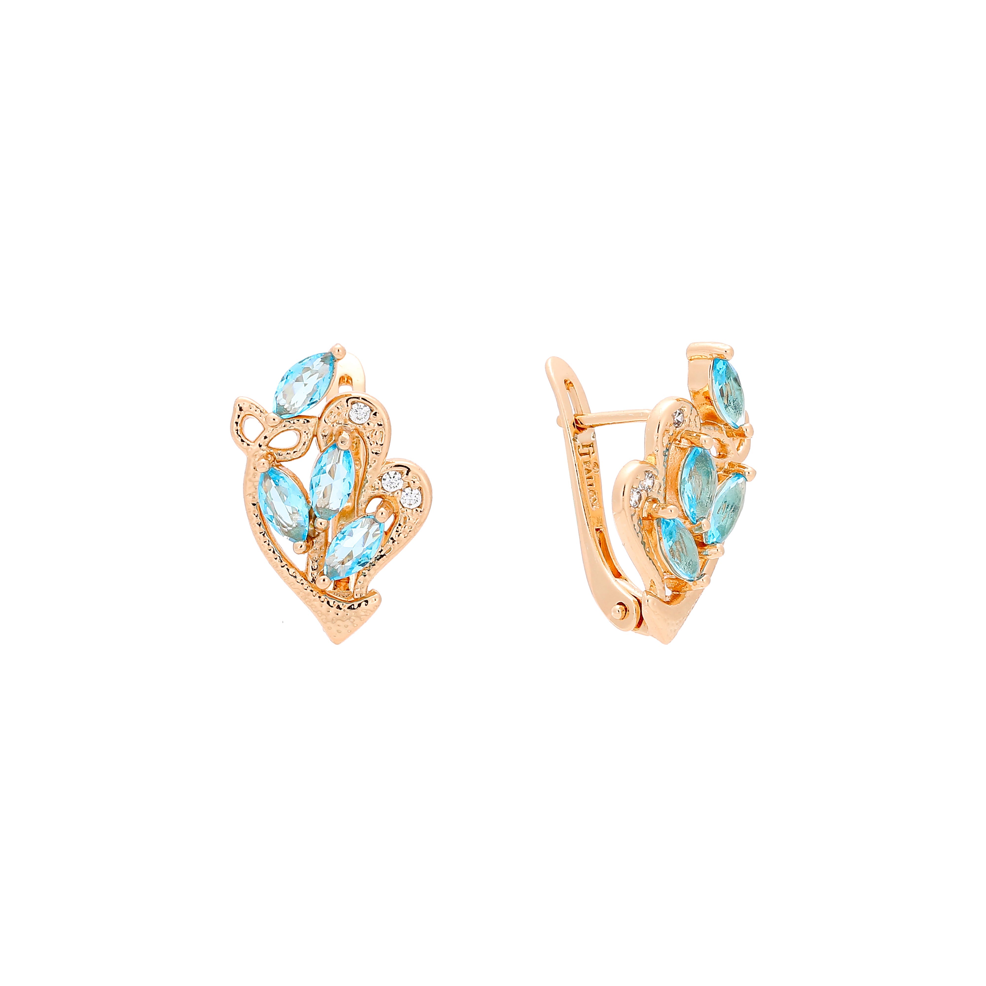 Cluster colorful CZs with leaves Rose Gold earrings