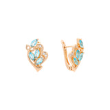 Cluster colorful CZs with leaves Rose Gold earrings