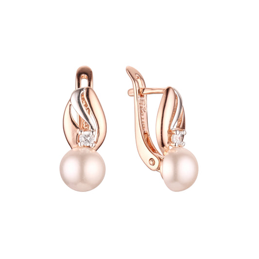 Pearl earrings in Rose Gold, two tone plating colors