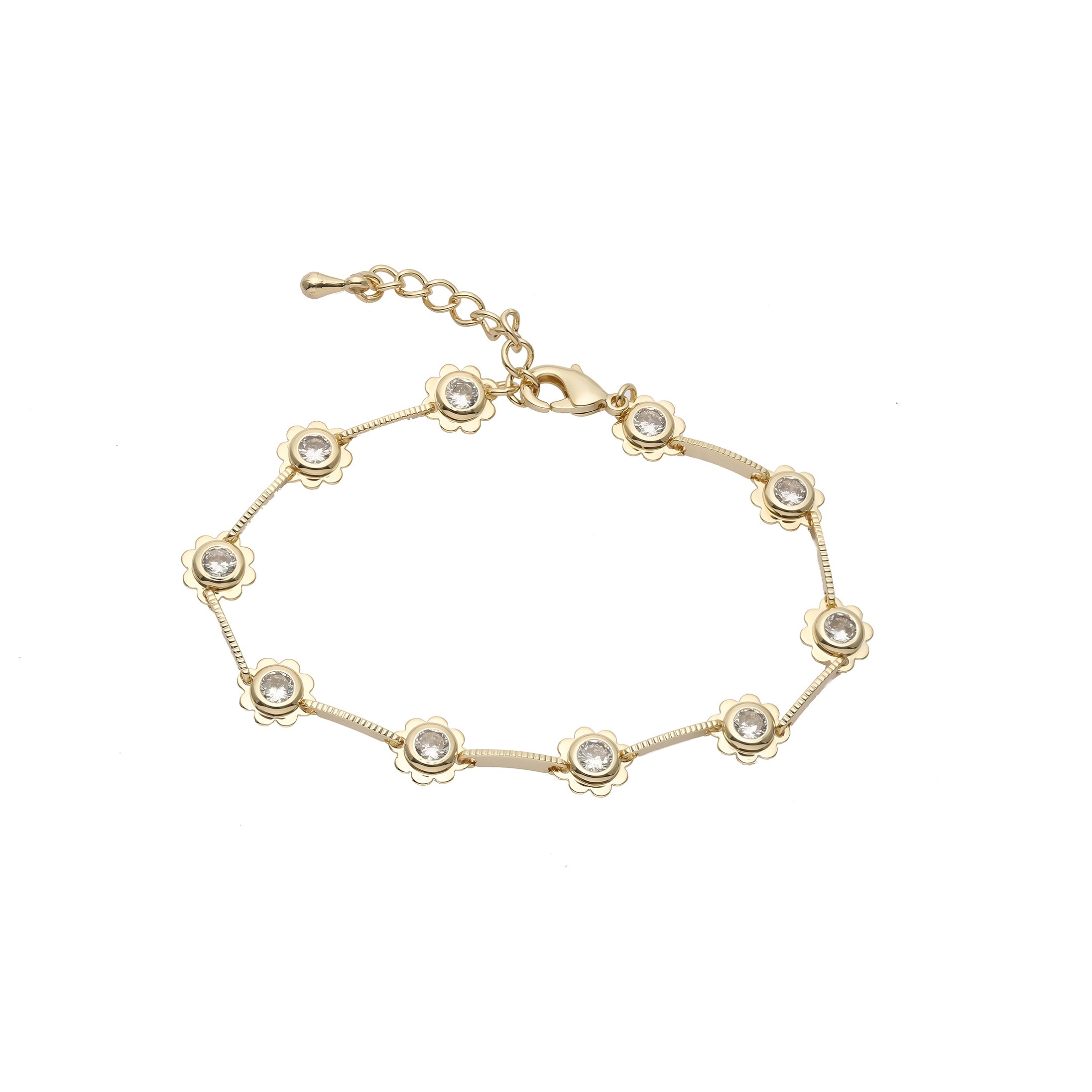 Flower white cz link 14K Gold bracelets