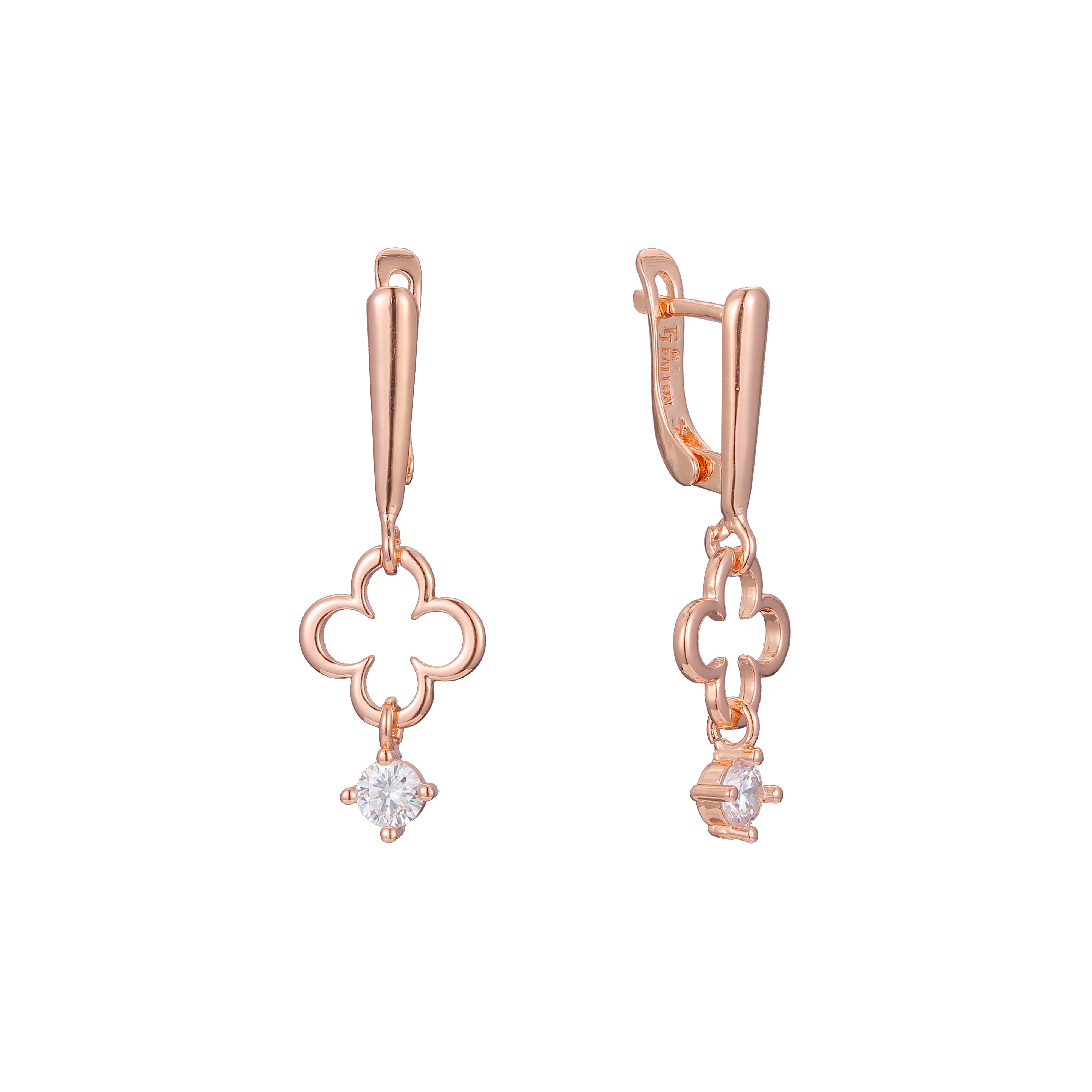 Clover drop earrings in 14K Gold, Rose Gold plating colors