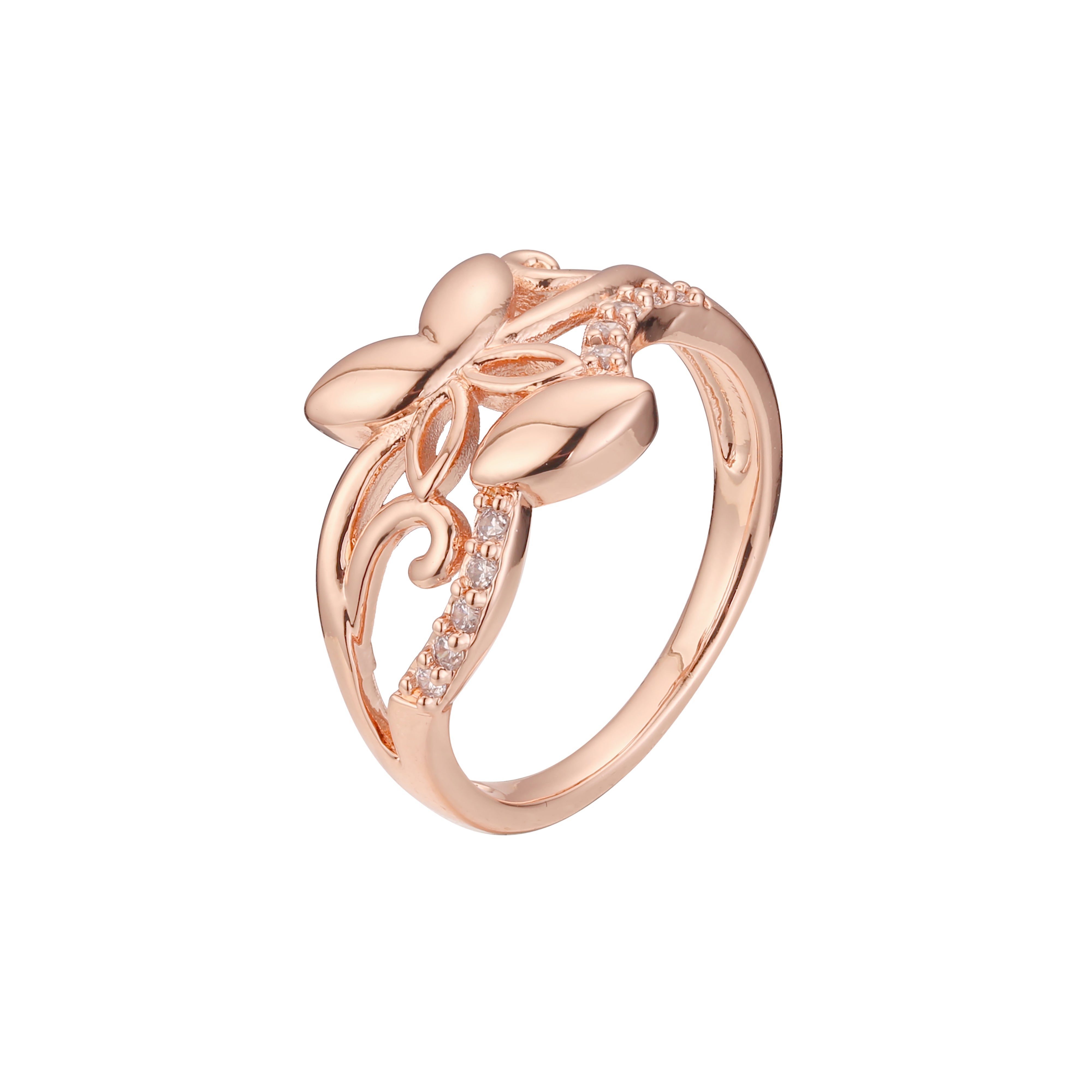 Anillos mariposa diseño liso adoquín en Oro de 14K, colores baño de Oro Rosa