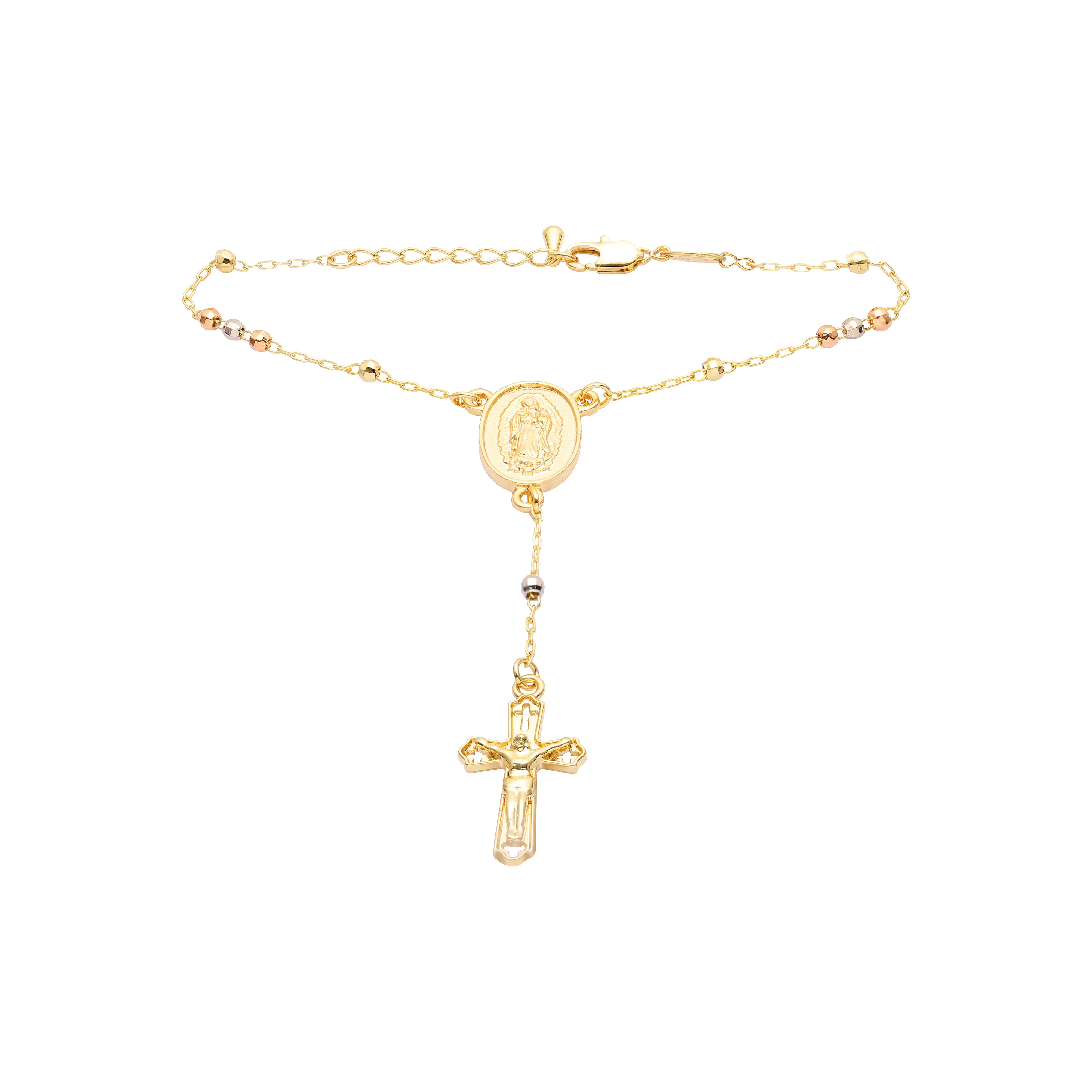 Italian Virgin of Guadalupe Catholic Rosary Necklace plated in 14K Gold, 14K Gold two tone