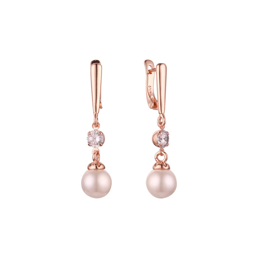 Aretes solitarios con perla colgante en Oro de 14K, baño de Oro Rosa en colores