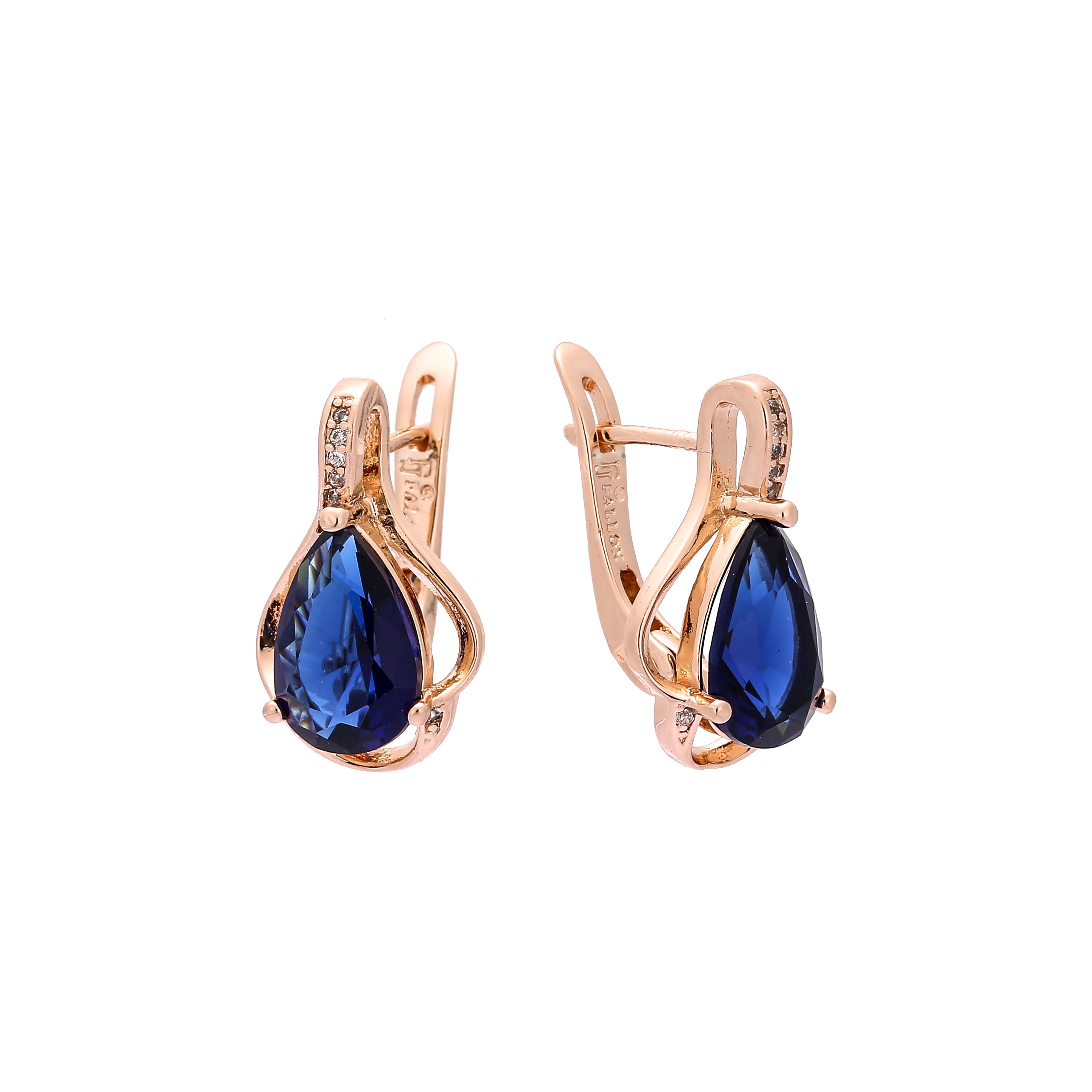 Solitaire teardrop earrings in Rose Gold, two tone plating colors