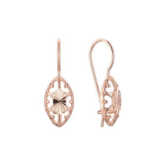 Pendientes de gancho de alambre en Oro 14K, colores de baño de oro rosa.