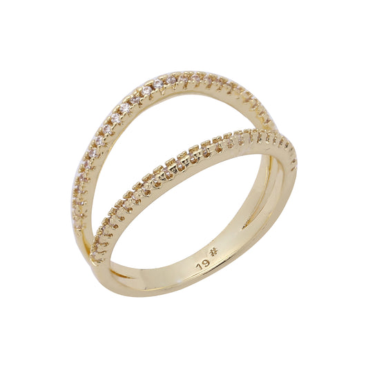 Double band paved white cz cluster 14K Gold, Rose Gold gold rings