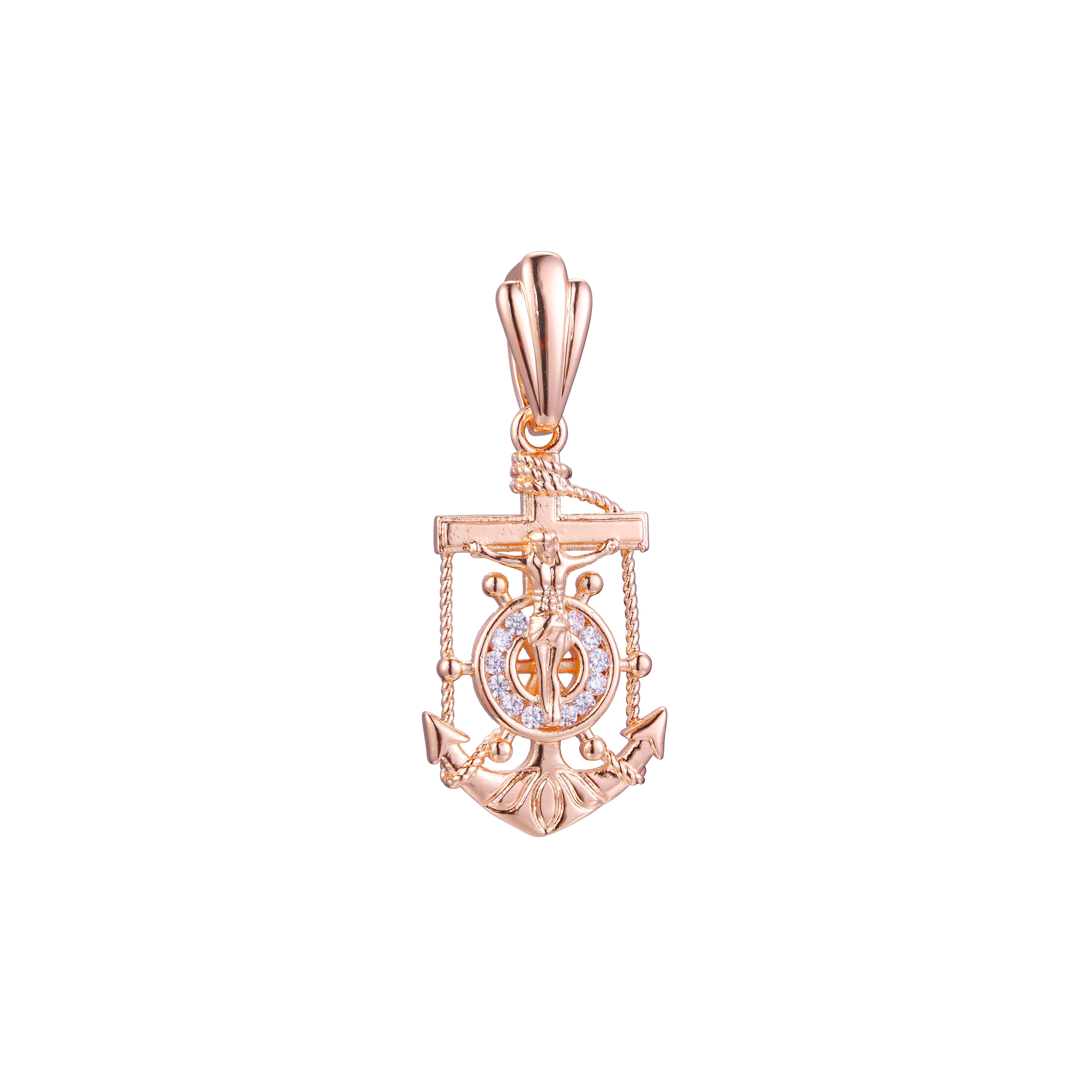 Luxuoso pingente de âncora em ouro rosa, cores banhadas a ouro 14K