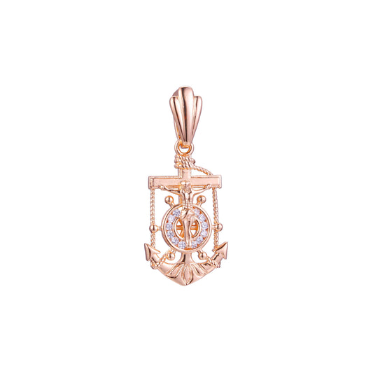 Luxuoso pingente de âncora em ouro rosa, cores banhadas a ouro 14K