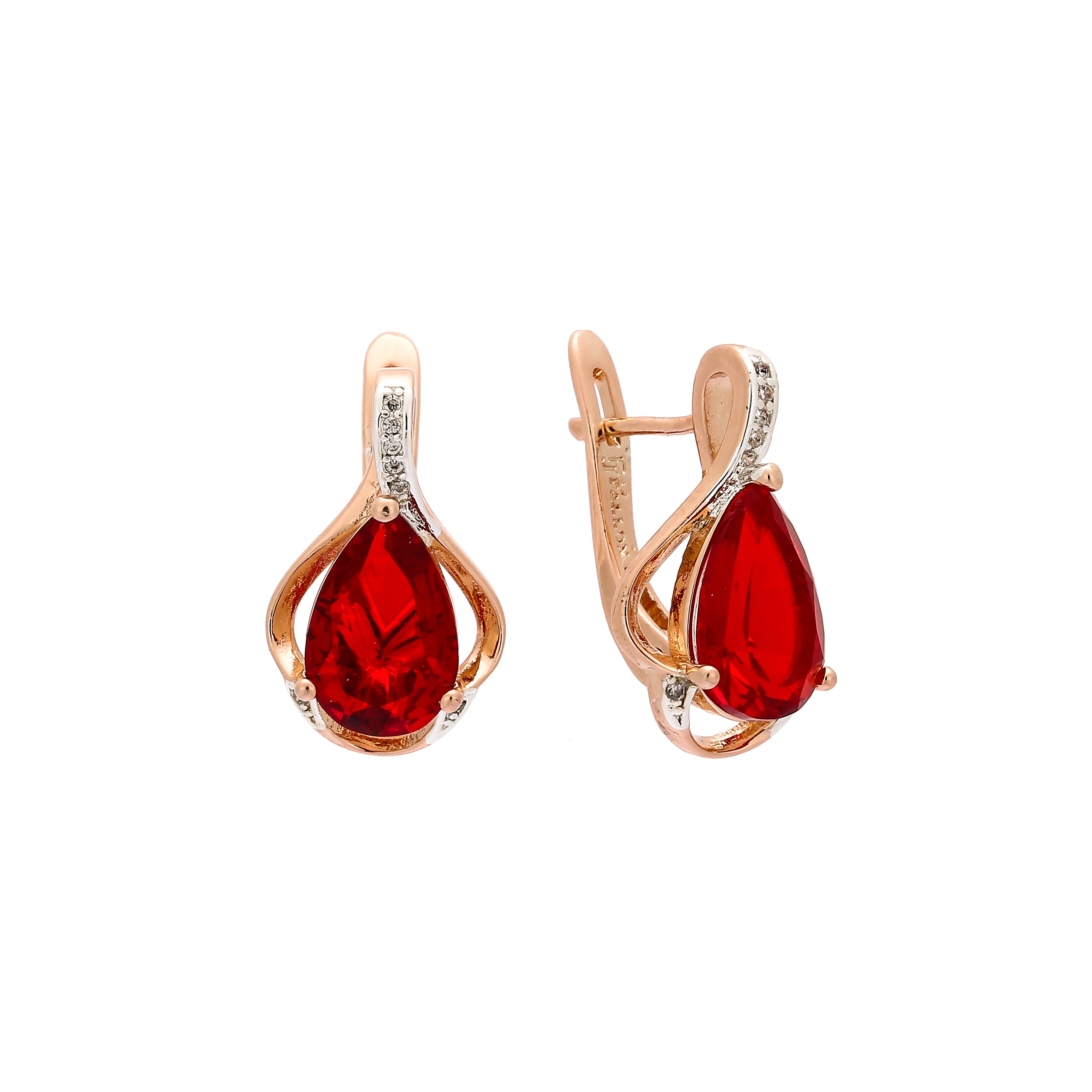 Solitaire teardrop earrings in Rose Gold, two tone plating colors