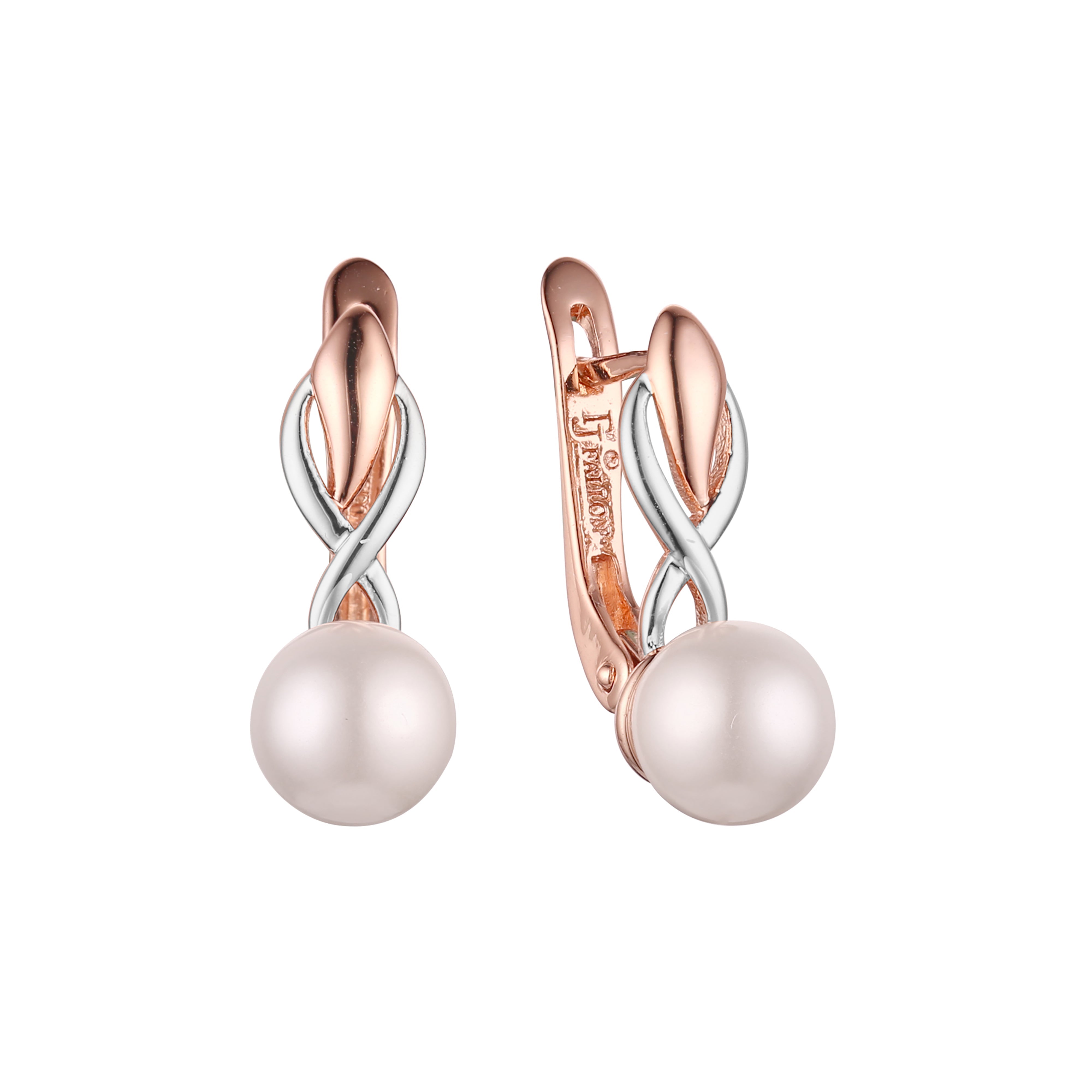 Pearl earrings in 14K Gold, Rose Gold, two tone plating colors