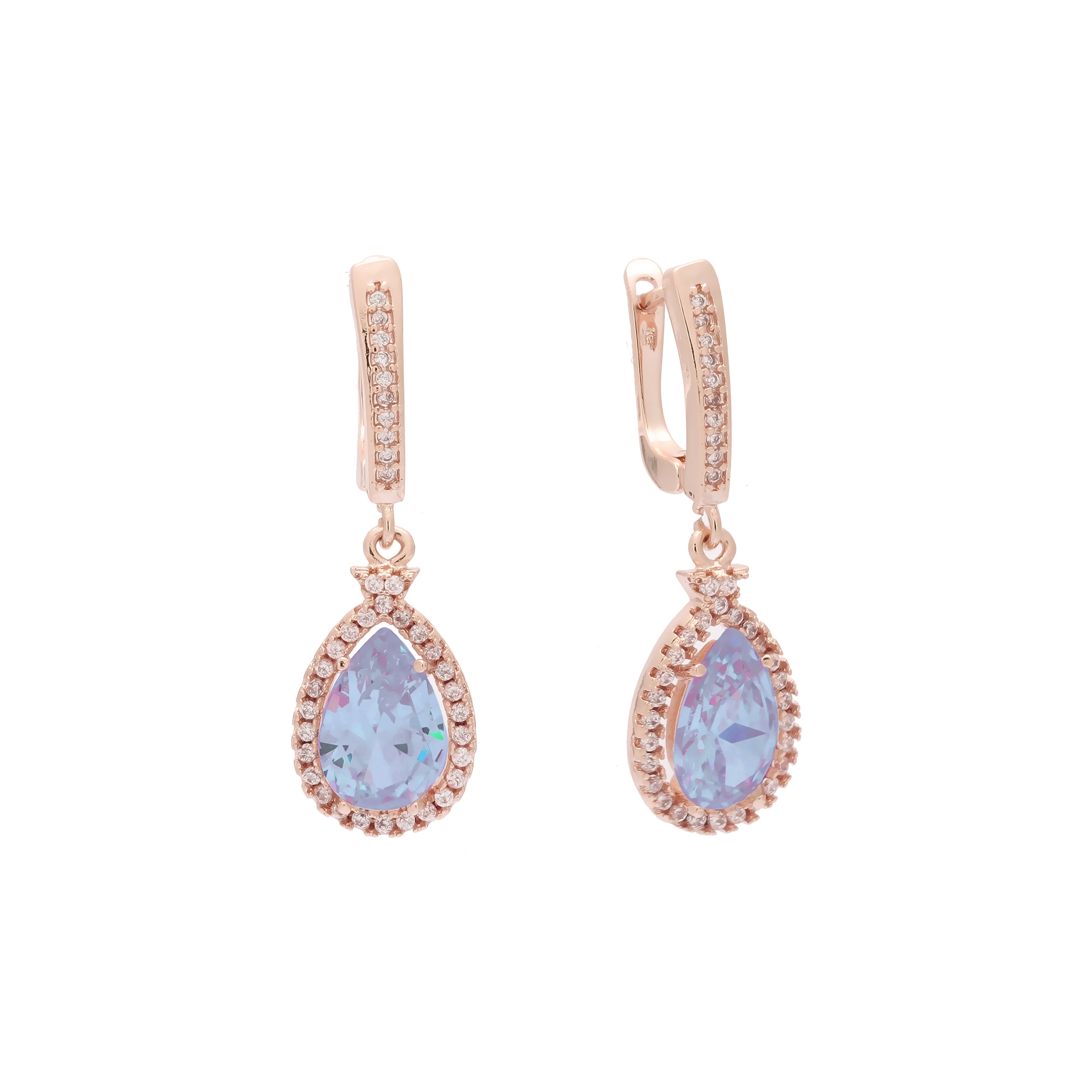 Teardrop halo earrings in 14K Gold, 18K Gold, Rose Gold, plating colors